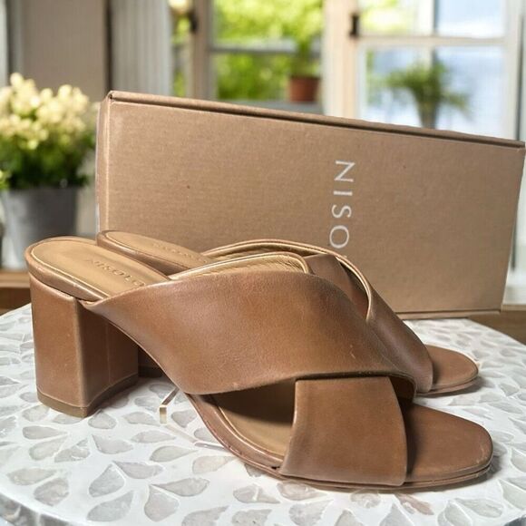 NISOLO Carina Leather Cross Strap Heeled Slip On Sandal Mule Womens 7.5 - Picture 4 of 16